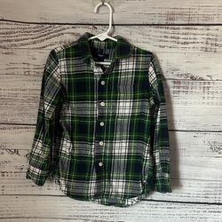 GAP Kids Green and White Plaid Button Down Shirt size 4-5