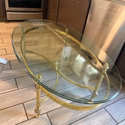 Gold Metal And Glass Coffee Table Oval