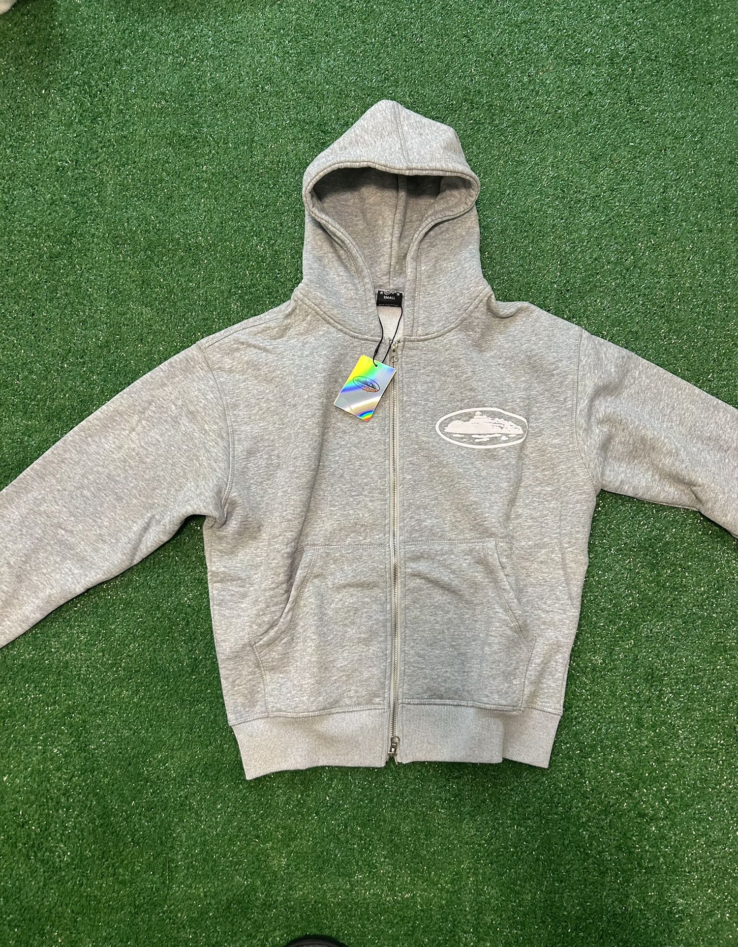 Corteiz Island Puff Print Zip Hoodie 'Heather Grey'