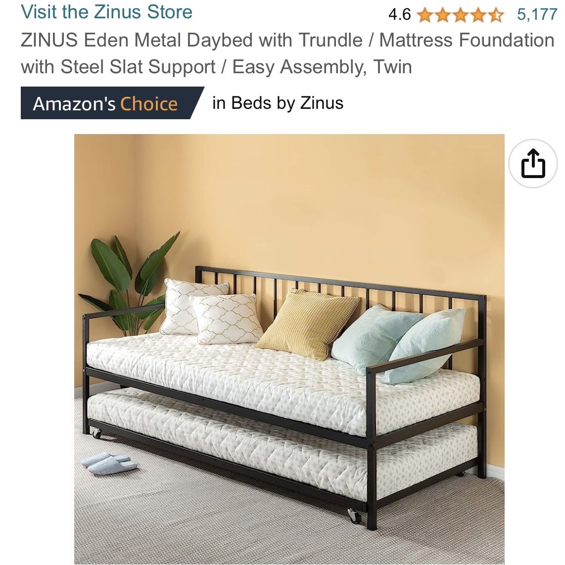 Zinus Eden Metal Day Bed Frame W Trundle Twin for Sale in Denair
