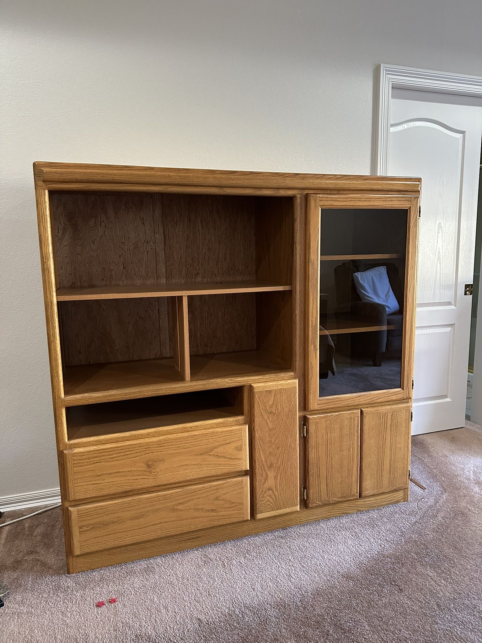 Oak Entertainment Center And Shelf