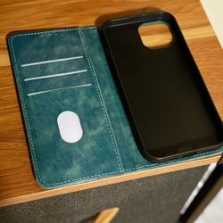 Luxury Leather iPhone 15 Turquoise Wallet Phone Case 