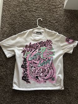 White HELLSTAR shirt pink and cyan