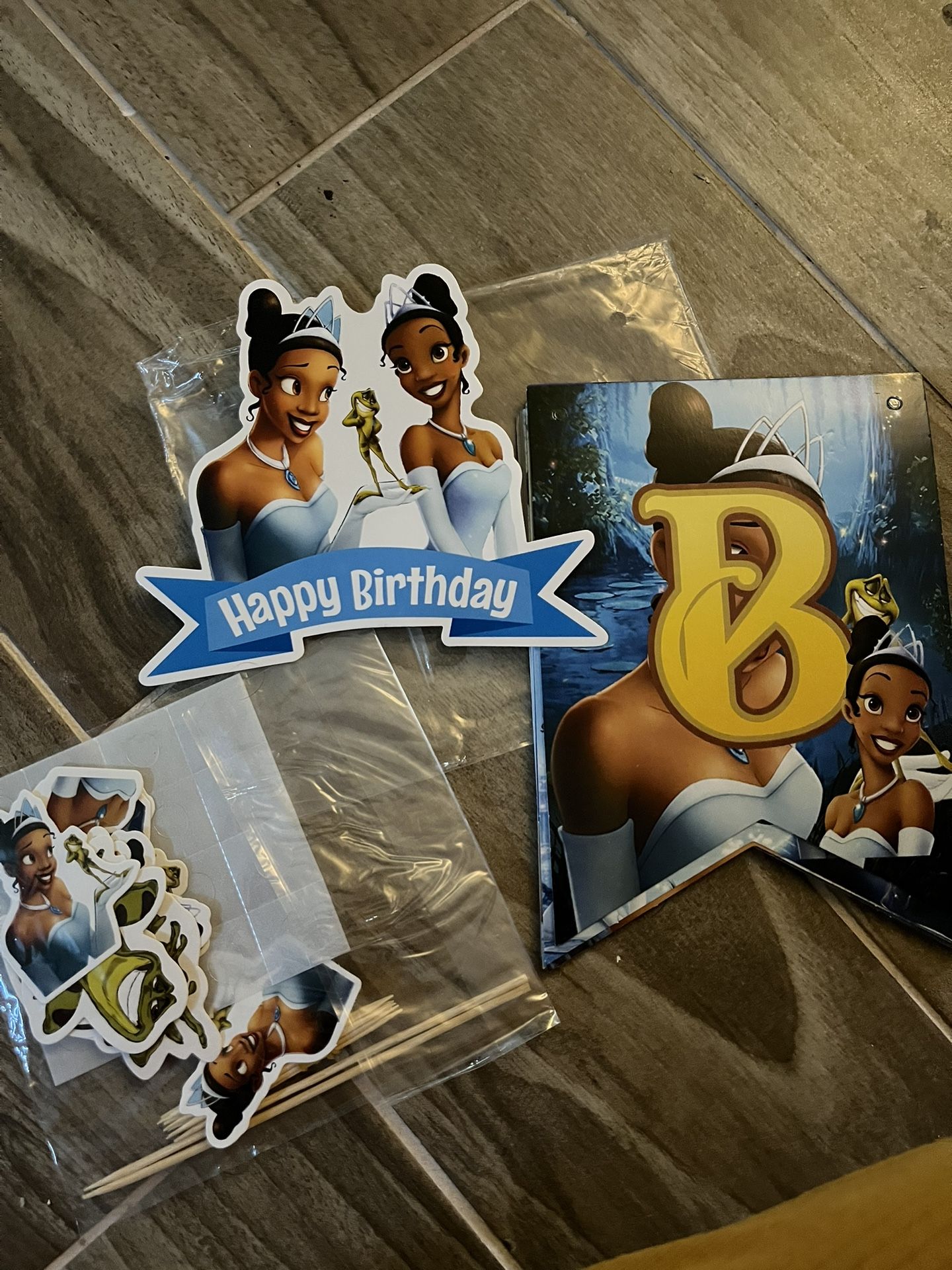 Princess Tiana Birthday Banner Cake Topper And Cup Cake Topper 