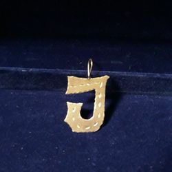 Letter J Diamond Cut 14k Gold Necklace Charm
