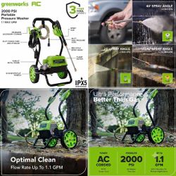 Greenworks 2000 PSI Electric Pressure Washer 1.1 GPM New