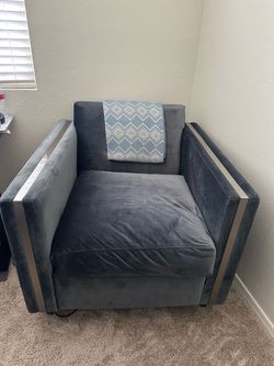 Gray Velvet Accent Chair with Metal Trim