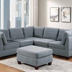Brand New Grey 6pc Modular Sectional Sofa W Ottoman 