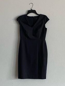 Ann Taylor Black Cap Sleeve V-Neck Sheath Dress