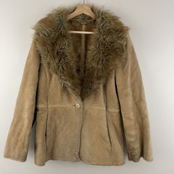 ST. JOHNS BAY Vintage 90’s Tan Leather Suede Faux Fur Lined Penny Lane Jacket