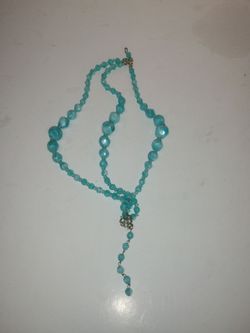 Vintage Old Long Turquoise Beaded Lariat Necklace - about 16 inches long