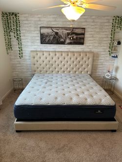 King Upholstered Bed Frame with Serta Mattress