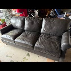 Oversized Leather Sofa Charcoal