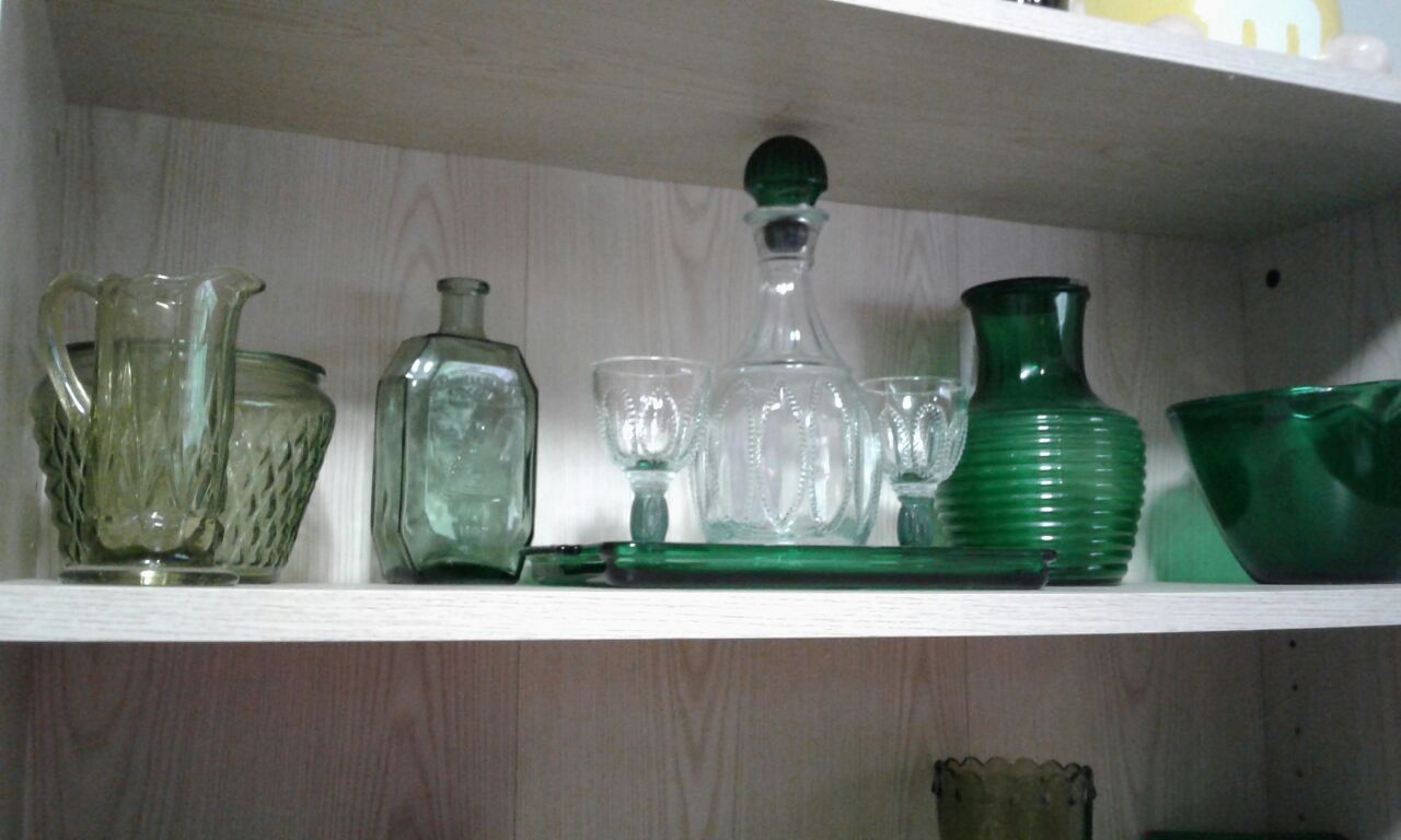Green glass collectibles