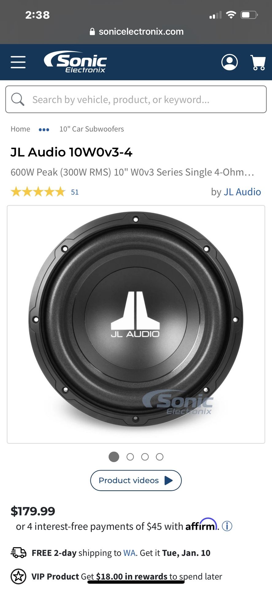 JL Audio 10 Inch Subwoofer for Sale in WA OfferUp