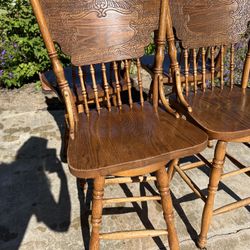 4 Solid Oak Bar Stools 