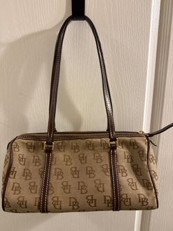 Dooney & Bourke DB Monogram Canvas Leather Trim Mini Shoulder Bag with Pouch Tan