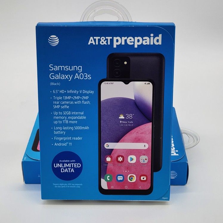 Brand New ATT at&t Prepaid Samsung Galaxy A03 Android Phone