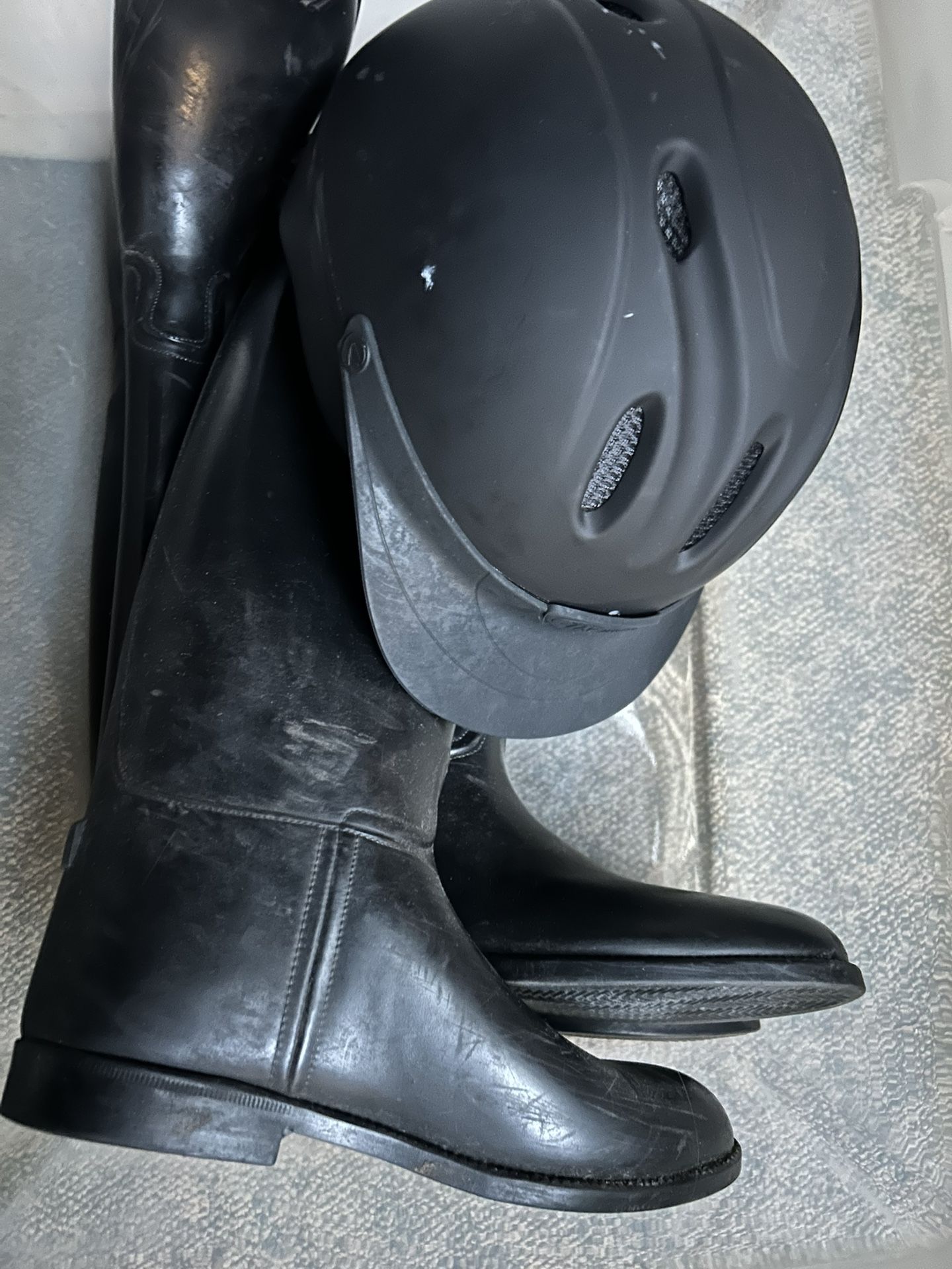 Troxel Riding Helmet and Rubber Riding Boots