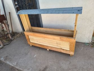 WOODEN PLANTER WITH TIN ROOF