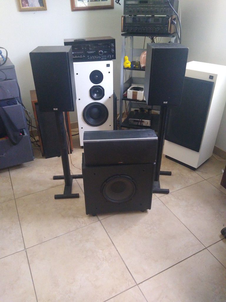 Elac Speakers With Stand Plus Subwoofer Amp Speaker Center 