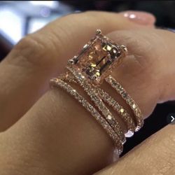 Exquisite Women Rose Gold Plated With 925 Sterling Silver  Natural Morganite Diamond Ring Size 8