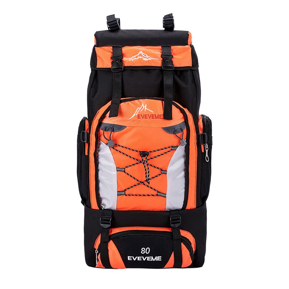 New Eveveme 80L Waterproof Hiking Camping Backpack Climbing Travel Outdoor Rucksack Bag Pack Orange