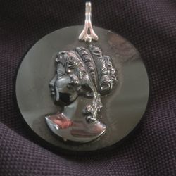 Vintage 1.25" Hematite Intaglio Cameo Pendant – Victorian Style Gunmetal Grey