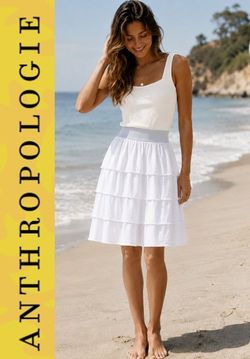 Anthropologie edmé & esyllte white tiered midi skirt Sz 8