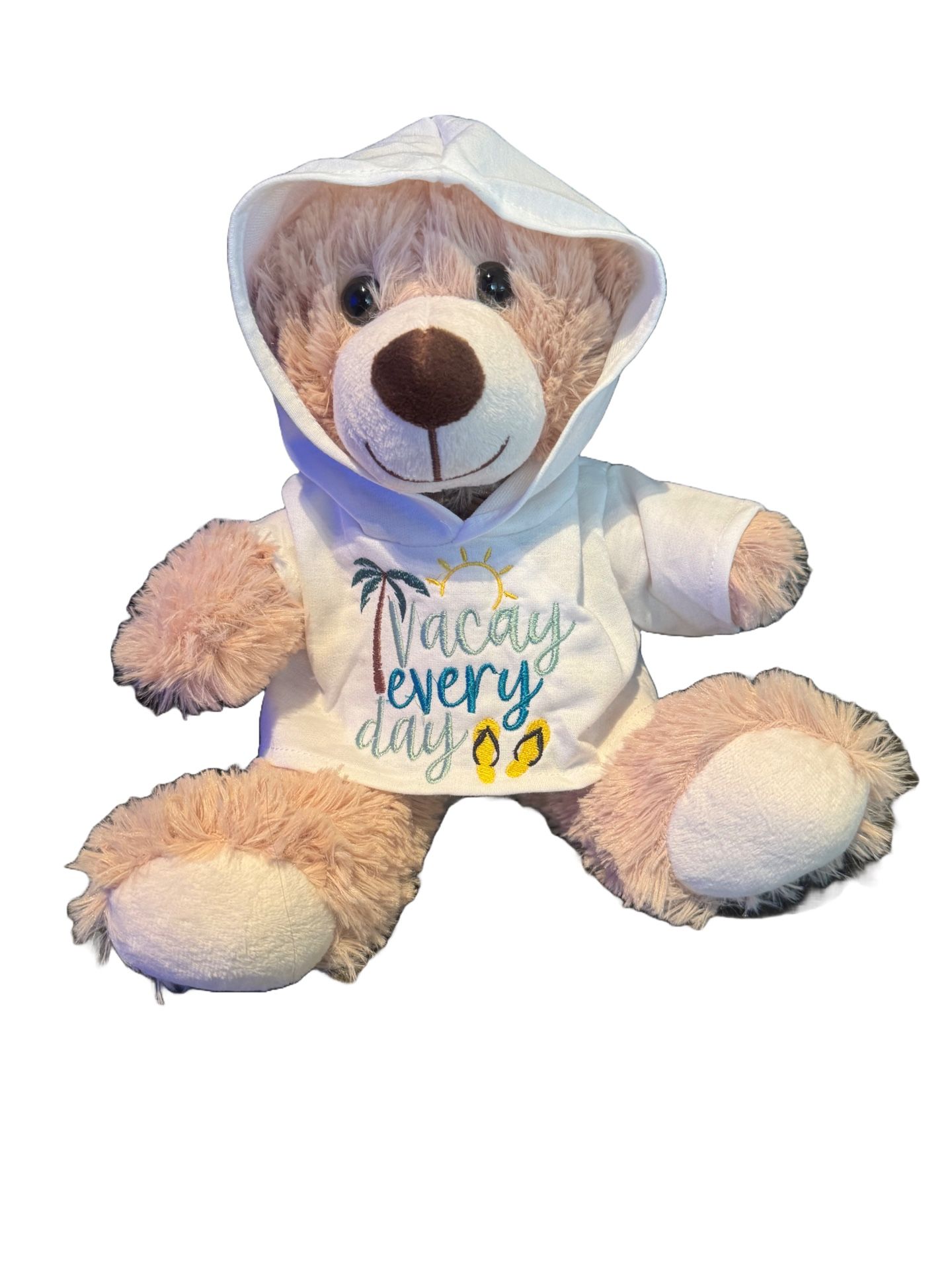 Custom Personalized 13 Inch Brown Teddy Bear, add Embroidered name to the hoody VACAY EVERY DAY