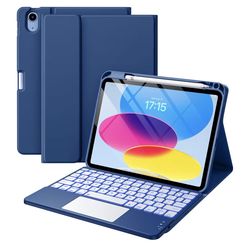 Harvopu Compatible for iPad 11th 10th Generation Case with Keyboard, Folio Cover with Pencil Holder, Multi-Touch Trackpad, 7 Color Backlit, Detachable