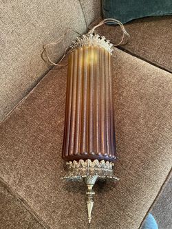 Vintage 1970’s Amber Glass Hanging Lamp