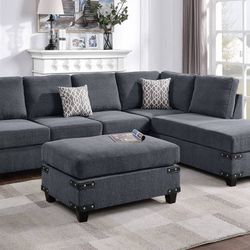 Brand New Grey Sectional Sofa w Ottoman 