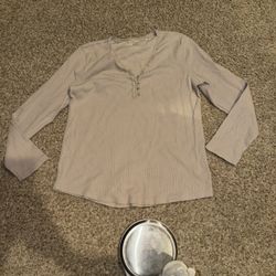 Eddie Bauer women's tan waffle knit henley top XXL