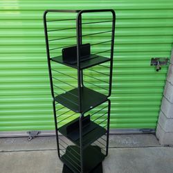 VASAGLE 4-Tier Rotating Bookshelf, Bookcase with Bookends for Small Spaces, Corner Shelf, Steel Frame, Ebony Black and Ink Black ULLS127B56