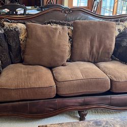 Great Room Sofa And Loveseat Set With 3 Marble Topped End Tables, Coffee Table, And Side Table 