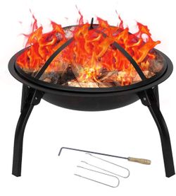 22" Outdoor Fire Pit Four- Legged Folding Iron Brazier Wood Burning Fireplaces Decoration BBQ Firepit with Lid for Backyard Poolside Fogatas para Pati
