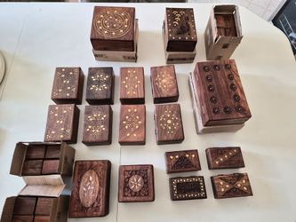 33 Various Vintage Hand Carved/Inlaid Wooden Boxes for Jewelry or Trinkets $10-60 each