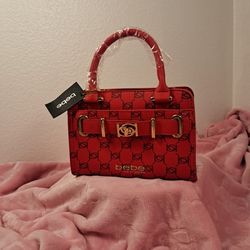 NWT Bebe Candy Apple Red Evie Top Handle With Matching Crossbody Strap With Gold Hardware