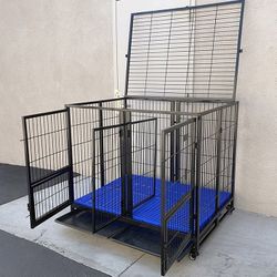 (NEW) $280 X-Large 49” Heavy Duty Folding Dog Cage 49x38x43” Double-Door Kennel w/ Divider