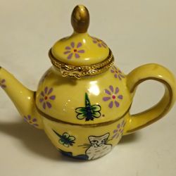 Miniature Hand-Painted Enamel Teapot Trinket Box – $20
