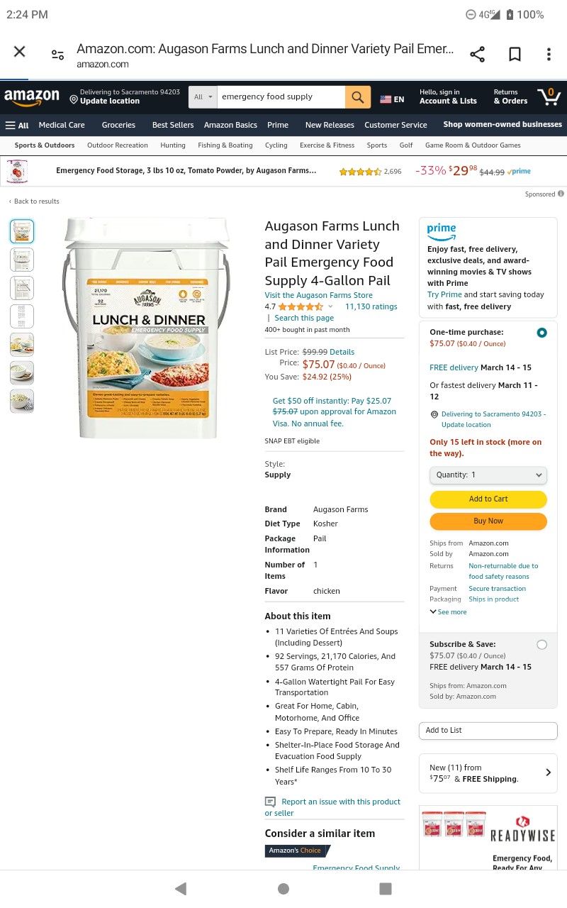 4 Patriots 3 Month Food Supply And Augason Farms Lunch and Dinner and