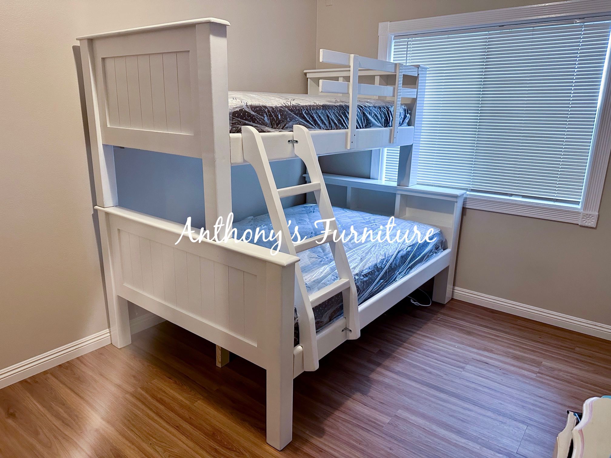 Solid Wood White Twin Over Full Bunk Bed With Both Mattresses 
