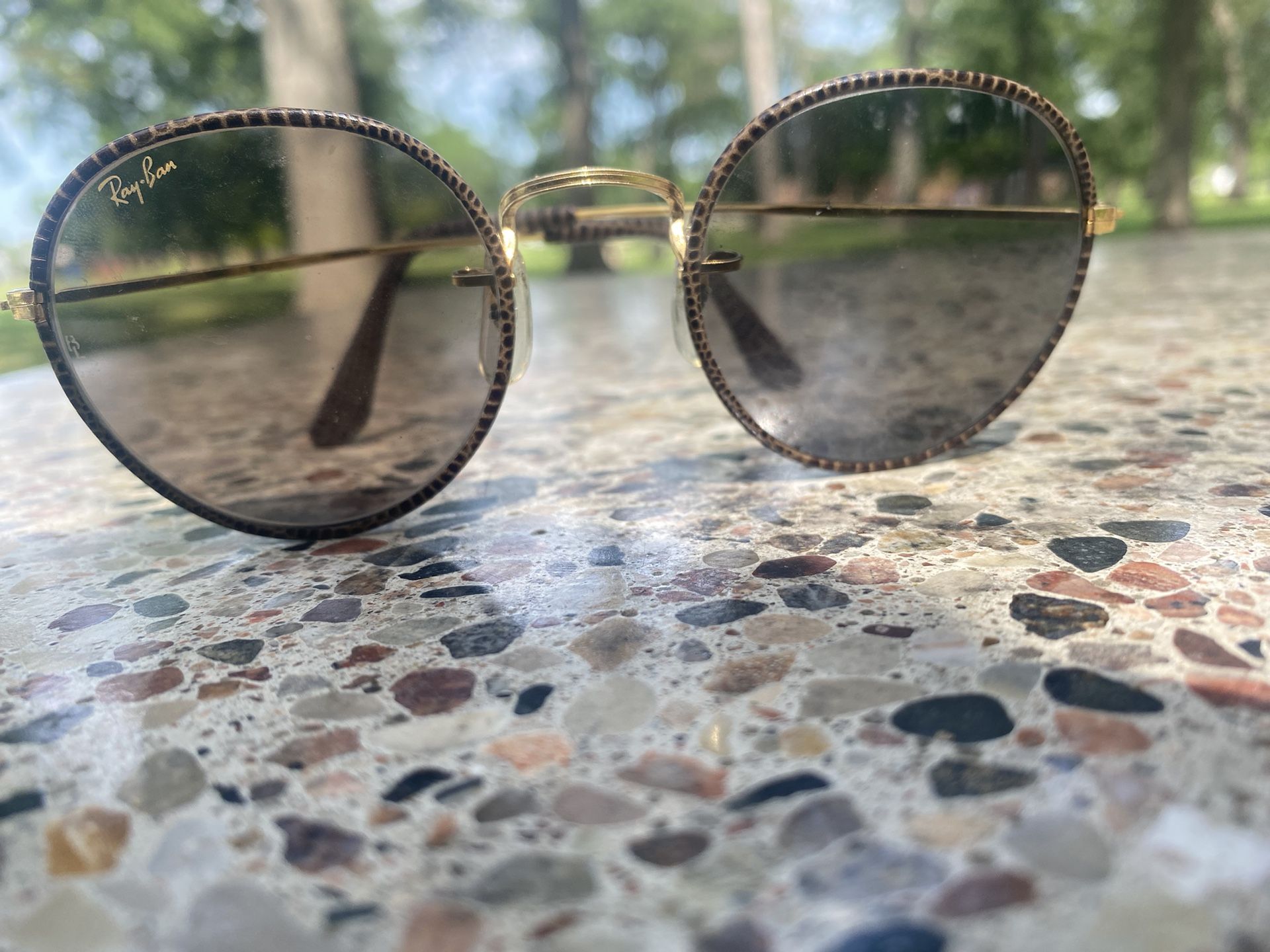 Ray-Ban Round Leathers Brown Snakeskin G-15 Sunglasses