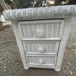 Many Pieces Of White Wicker Furniture 