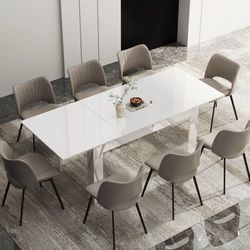 Dining Table Extendable 86" max for 6-10, Modern Wood Rectangular Dining Room Kitchen office *NEW