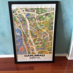Rare Vintage Carlsbad CA Framed Poster 38” X 26” By Sherman Goodrich 