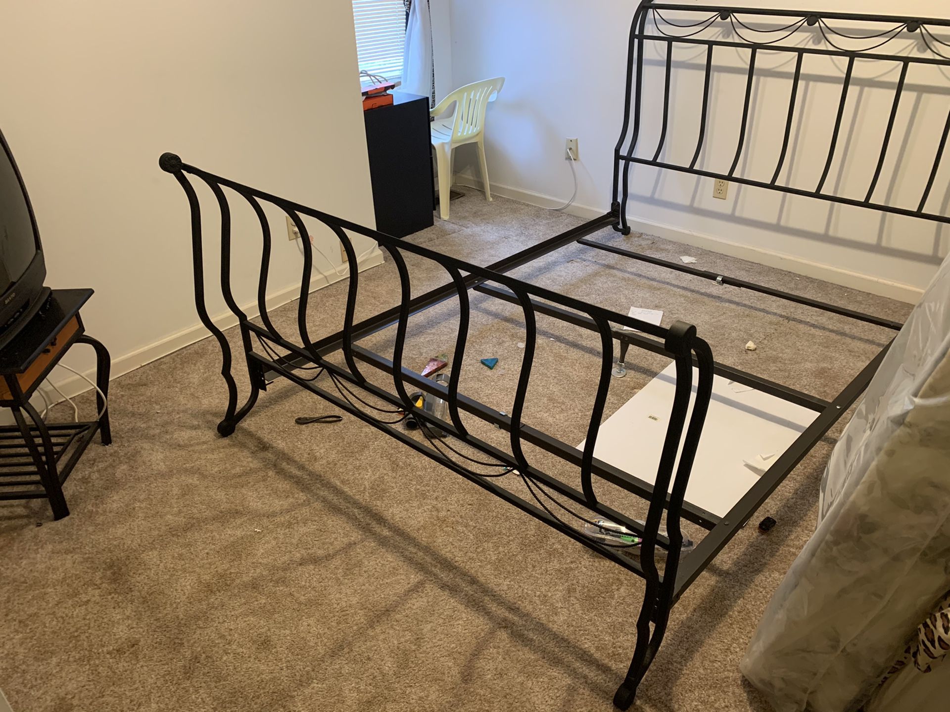 Queen bed frame and end table