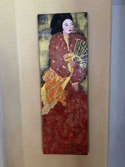 Beautful Oriental Geisha/Biwa Painting- Antique