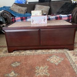 Solid Wood Coffee Table With Storage And A Marble Top
